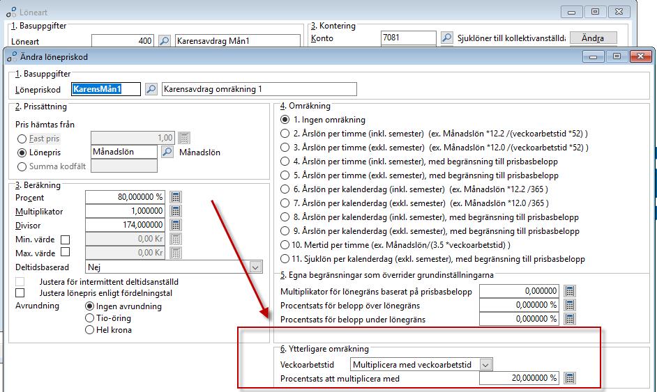 Lönepriskoden för karensavdrag skall då se ut som nedan. De 2 skillnaderna är att under 6.