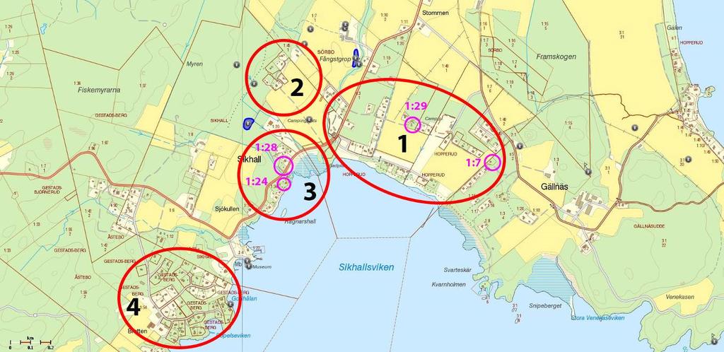 Sikhallsviken Stort och löst sammanhängande område som här delas upp i fyra mindre delområden. Delområde 1.