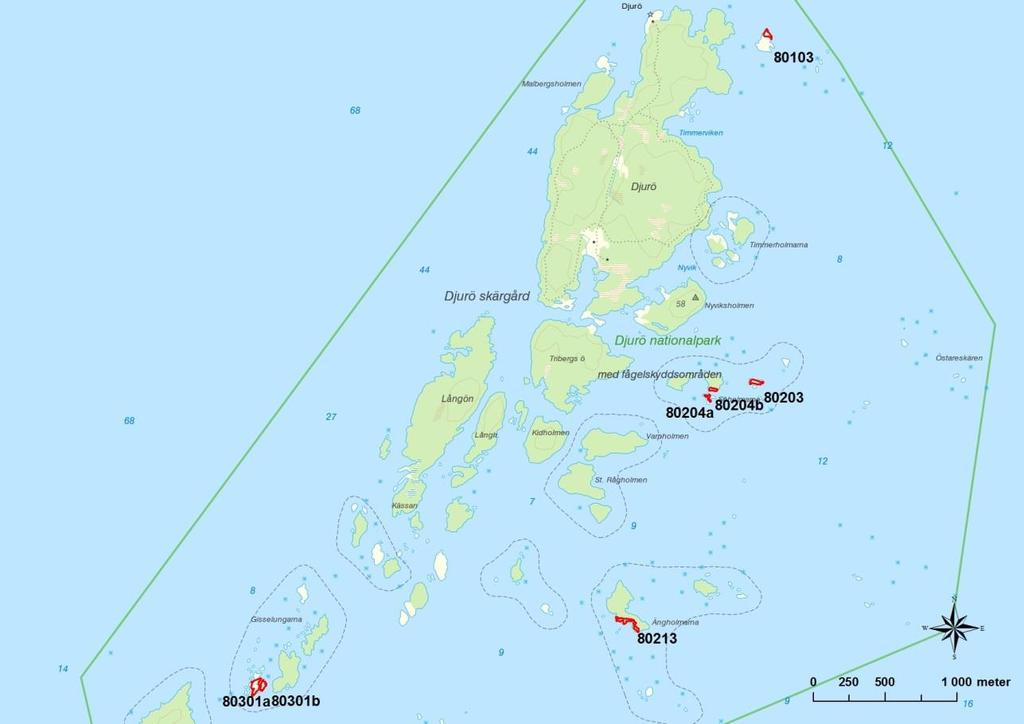 Bilaga 1b Restaureringsplan fö r fa gelska r Djuröarna Översiktskarta Fågelskär i LIFE+ Vänern inom Djuröarna.