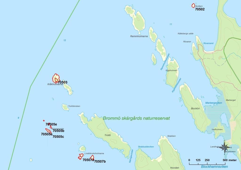 Bilaga 1c Restaureringsplan fö r fa gelska r Brommö skärgård Översiktskarta Fågelskär i LIFE+ Vänern inom Brommö skärgård.