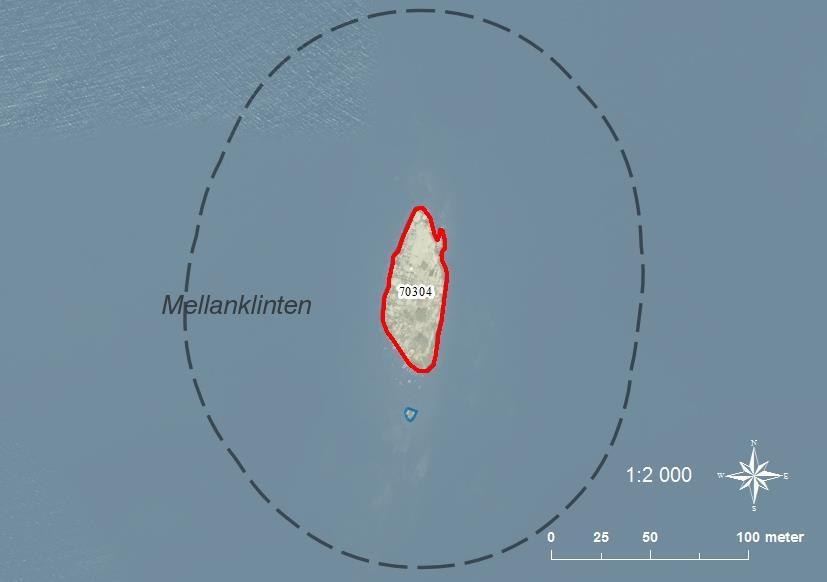 70304 Mellanklinten SE0540078 4 0,18 Klippskär med sjömärke på ca 3m på norra delen av ön.