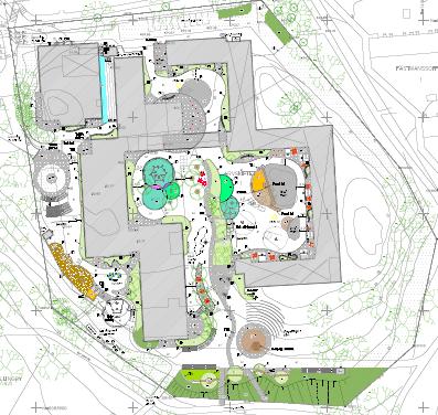 Sida 7 (9) Förslag på skolgårdens utformning. Detaljer se bilaga 3. Om- och tillbyggnaden kommer att ske etappvis i tre produktionsetapper och delar av skolan kommer att växelvis evakueras.