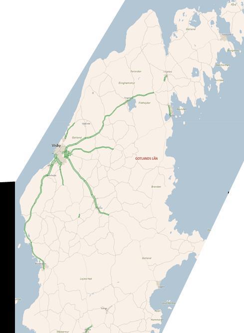 Figur 15: Karta för uppmätta flöden av tung trafik på Gotland.