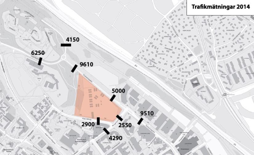 Sida 14 (45) mindre trafikmängder på Kista Alléväg med 3000 f/d och Borgarfjordsgatan med 4500 f/d.