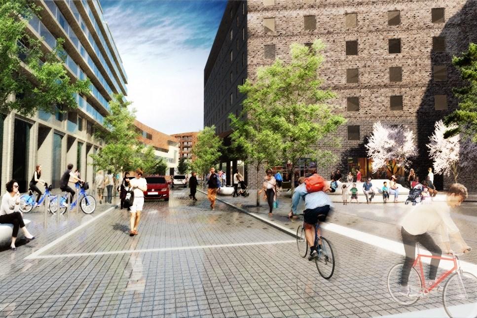 Sida 21 (45) Entrétorget planeras vid korsningen Kista Alléväg/urbana axeln och blir den naturliga mötesplatsen och entrén till Kista Äng från Kista centrum.