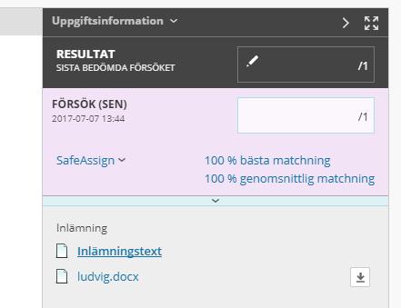 Efter att studenten har lämnat in Som lärare ser du att studenten har lämnat in uppgiften som vanligt.