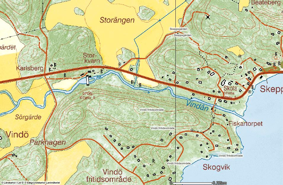 STORKVARN (VH1) Storkvarn, Vindån 2007 Figur 1. Översiktskarta Storkvarn i Vindåns nedre del. Källa: www.gis.lst.se.