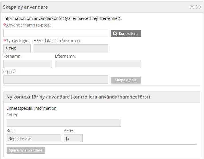 Nu får du fram vyn Skapa ny användare. Skriv in användarens e-postadress i fältet Användarnamn.