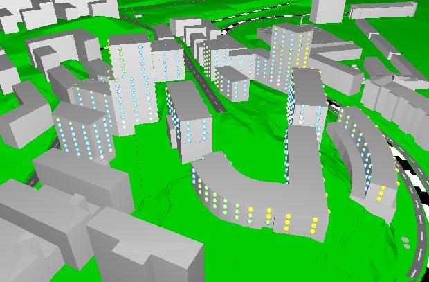 frifältsvärde HUS D HUS E HUS G HUS F HUS A HUS C HUS H HUS B HUS J HUS I Kumulativ dygnsekvivalent ljudnivå, väg + spår + Spårvagn Vy från Öster Kumulativ dygnsekvivalent ljudnivå, väg +