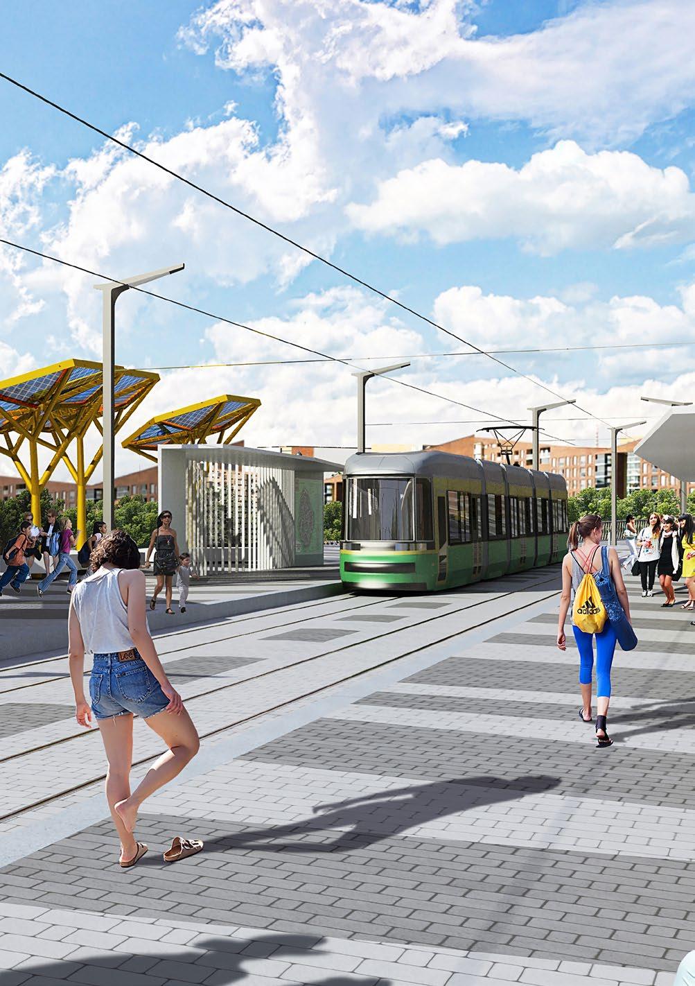 14 Kronobroarna, spårväg från Degerö till centrum. På bilden hållplatsen till Högholmen.