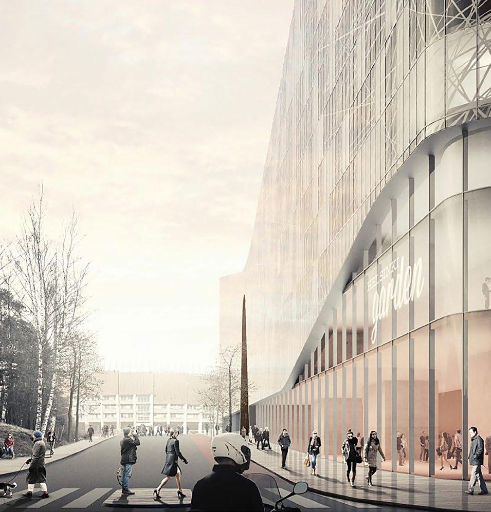 Garden Helsinki-projektet 15 Parkeringsplatsen och delar av nuvarande ishallen planeras bli motions-, affärs- och hotellokaler samt bostäder Olympiastadion Planeringen av arenan Garden Helsinki
