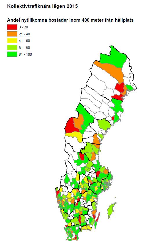 Diarienummer: 2017-013630 14 (19) Figur 10. Andel nytillkomna bostäder inom 400 m från hållplats 21, år 2015. 22 Tabell 3. Nytillkomna bostäder inom 400 meter från hållplats.