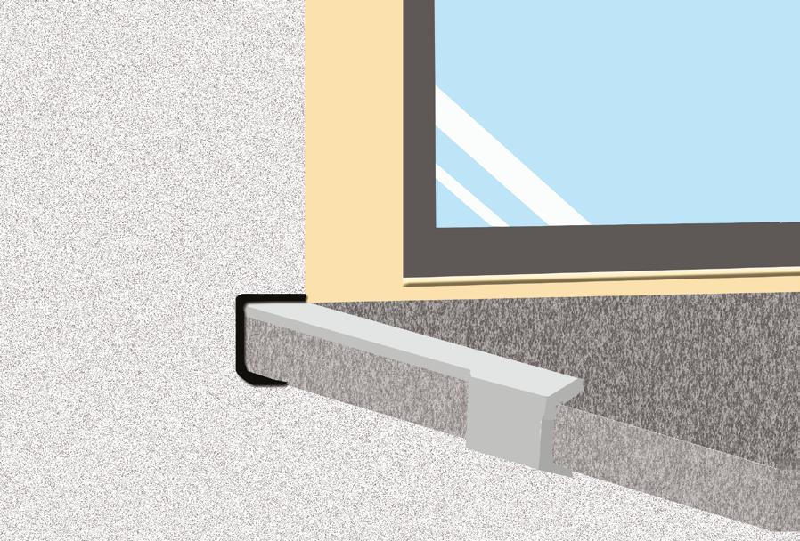 side 23 Avslut vid solbänkar Solbänkar bör alltid ha ett fall på minst 5 7 % så att falsen dräneras på rätt sätt. Arbetet ska utföras mycket noggrant.