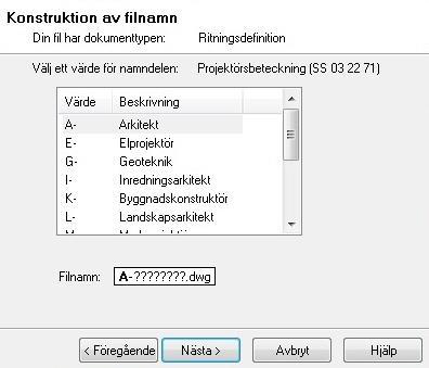 Därefter kommer en dialog visas för varje namndel. Välj värden och klicka Nästa.