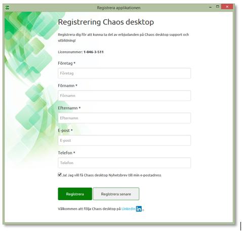 Chaos desktop manual Registrera användare Ta del av erbjudanden på Chaos desktop support och utbildning!