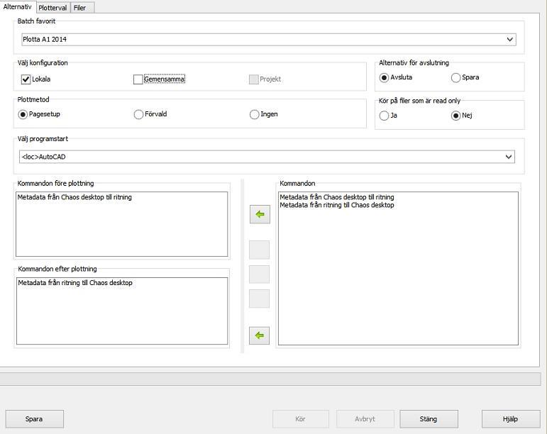Arbeta med Chaos desktop Batch Introduktion till Batch Funktionen används för att genomföra batch-körningar för utskrifter eller andra återkommande uppgifter i AutoCAD.