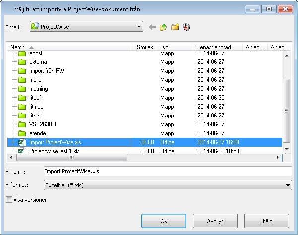 Arbeta med ProjectWise Importera från ProjectWise Med funktionen Importera från ProjectWise kan man importera dokument med metadata från ProjectWise till Chaos desktop.