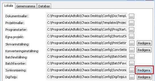 Systeminställningar Konfigurera synkronisering Konfigurationen för Chaos desktop synkronisering sparas i en xml-fil, var denna ligger och vad den heter anges
