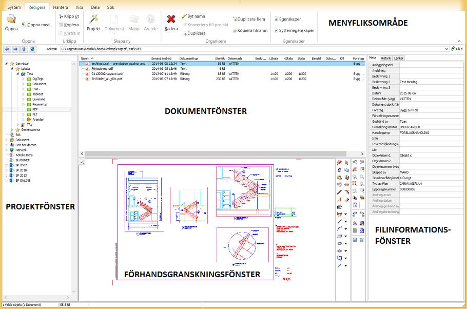 Chaos desktop manual Arbeta med Arbetsyta Arbetsytan i Chaos desktop är uppdelad i fem delar: Menyfliksområde Projektfönster Dokumentfönster Förhandsgranskningsfönster (Viewer) Filinformationsfönster