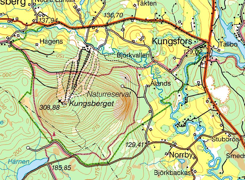 Kungsbergets naturreservat Karta tillhörande Gävleborgs läns författningssamling Dnr 511-410-04 81-201 Karta över det område där naturreservatet upphävs. Gränsen är inte inmätt i fält.