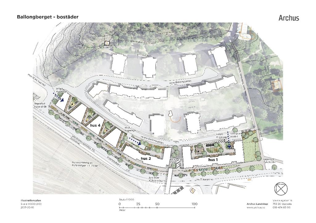 4 (17) Den föreslagna bebyggelsen är fördelad på tre separata kvarter med bostadshus om sex-sju våningar och delvist nedgrävt garage i ett-två plan,