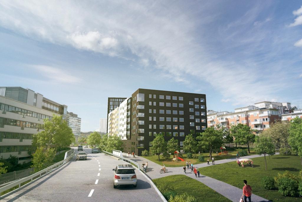 7 (17) Den nya kvartersbebyggelsen längs Kolonnvägen kommer att utgöra skärmbebyggelse åt de befintliga bostadshusen och ge de boende, längs såväl den nedre Ballonggatan som mellangatan en tystare