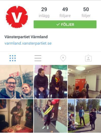 Instagram har många möjligheter att användas på olika sätt, dels genom att berätta om politiskt arbete och beskriva partiets åsikter i aktuella frågor, dels genom att med bilder visa ett aktivt parti.