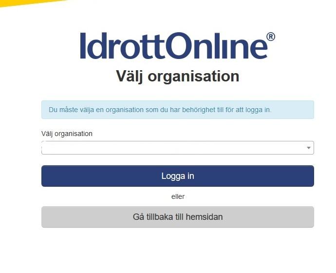 2. Välj organisation, den förening som ansökan ska göras igenom väljs här. Om man är medlem/aktiv i flera föreningar så finns flera alternativ här. 3.