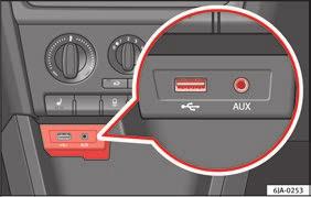 Multimedia USB/AUX-IN-ingång Bild 117 USB/AUX-IN-ingång Beroende på funktioner och land kan bilen vara utrustad med USB/AUX-IN-anslutning.
