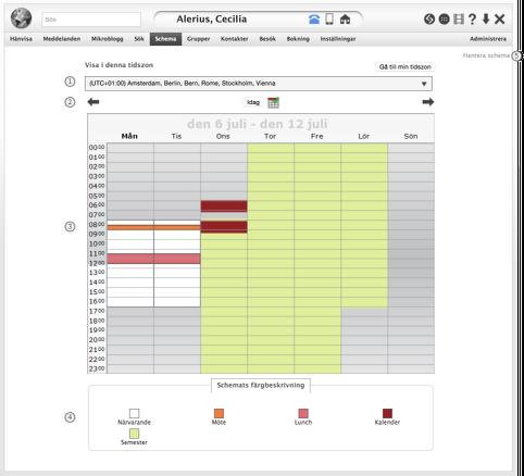 22 Schema Varje person i Tellus har ett schema som visar din arbetstid och automatiska hänvisningar. I Tellus finns det två typer av scheman - systemscheman och personliga scheman.