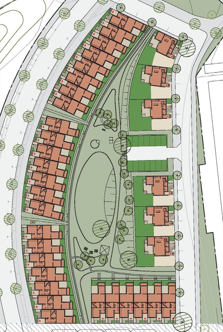 Bebyggelseförslag inom etapp 2 Inom etapp 2 föreslås 22 radhus utmed Rissneleden. Bebyggelsen är uppdelad i tre bebyggelsegrupper med passager emellan.