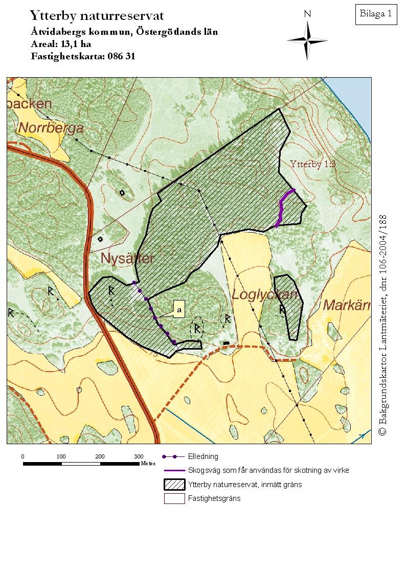 sid 8 Karta tillhörande Länsstyrelsens beslut för Ytterby naturreservat beslutat 2009-11-23.