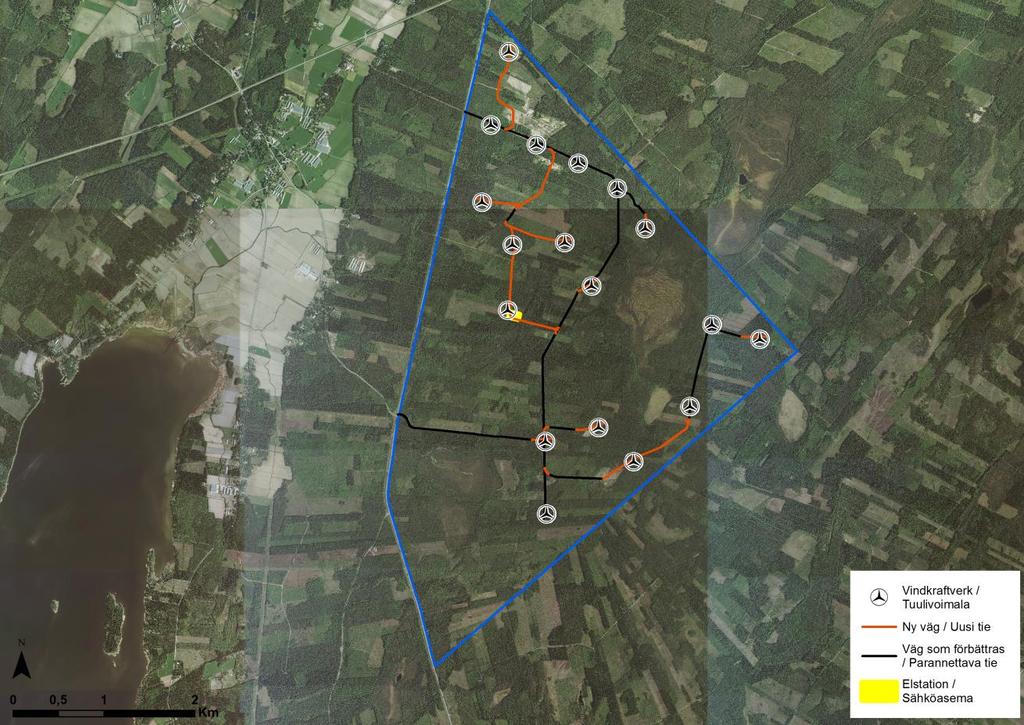 30 (83) Figur 8.2. Plan för vindkraftparkens konstruktioner i planutkastskedet. 8.3 Vindkraftparkens plan i planförslagsskedet Kompletteras under processens gång. 8.4 Vindkraftparkens plan i godkännandeskedet Kompletteras under processens gång.