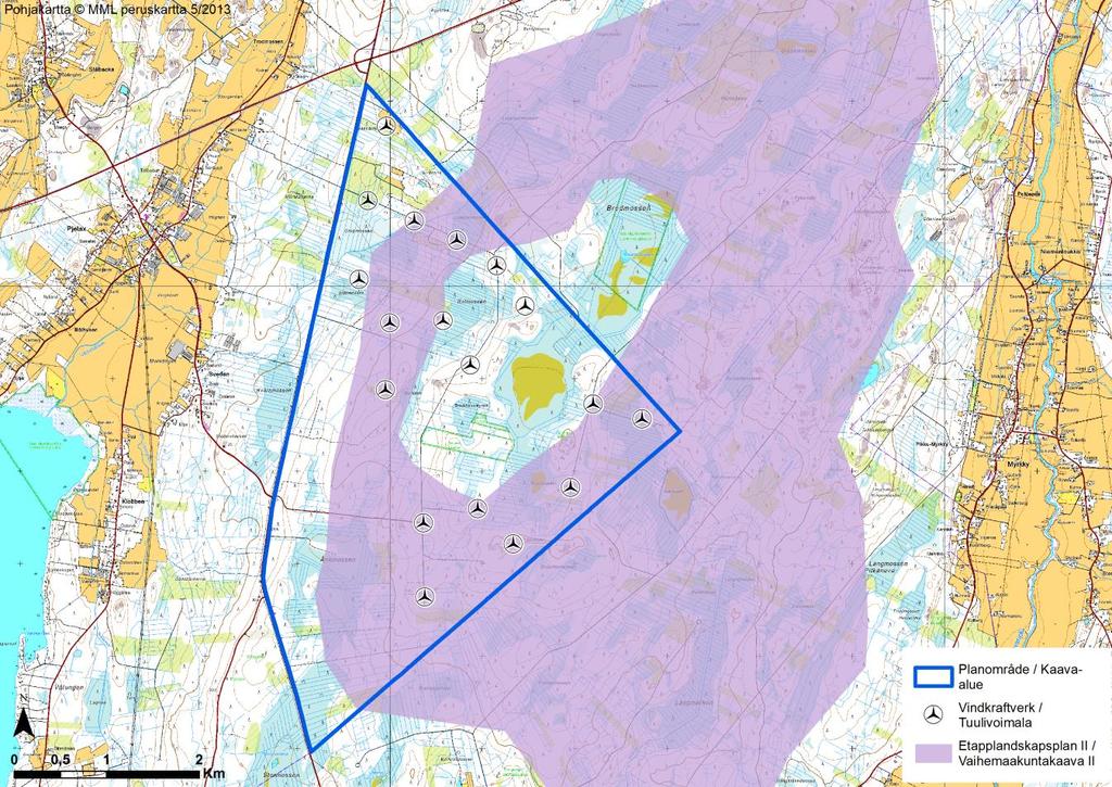 54 (83) SL-områden (även Natura 200-område) samt ett område för bergtäkt. Vindkraftparkens konstruktioner har placerats så, att dessa områden inte försvagas eller deras förverkligande förhindras.