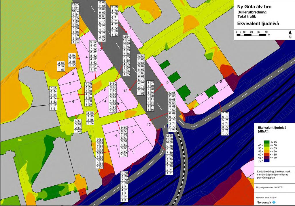 5.4:3 - Utbredning av ekvivalenta ljudnivåer från ny Götaälvbro och övrig trafik i kvarteren kring