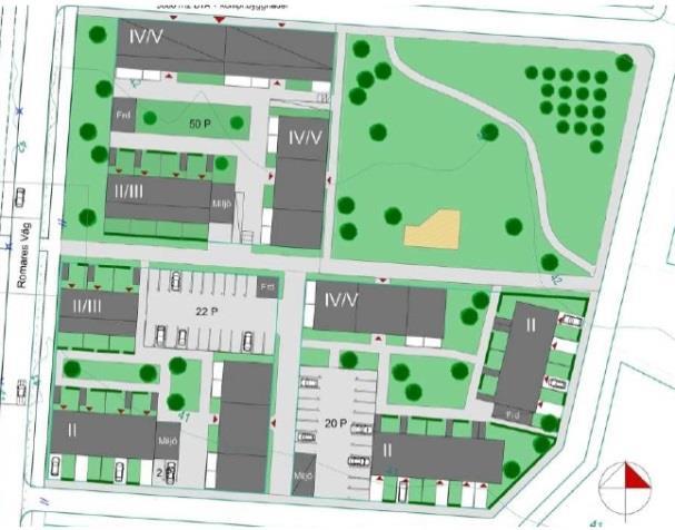 Områdets gräns avgränsas med orange ram Bostadsområdet norr om planområdet är relativt nytt och utgörs främst av