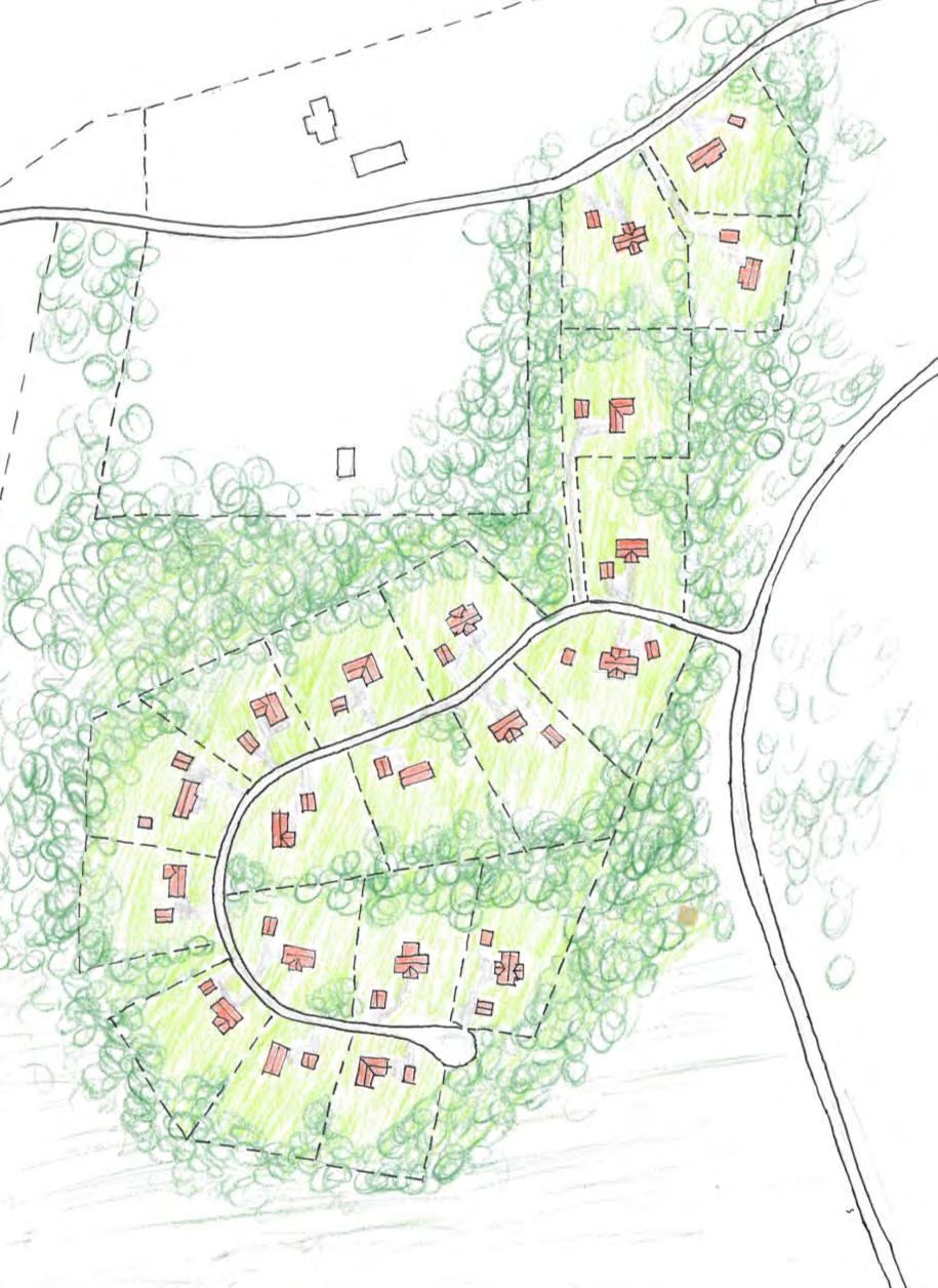 PLANFÖRSLAG BEBYGGELSEOMRÅDEN Bostäder Illustration över ny bebyggelse, här det norra området. Detaljplanen medger till bostäder i form av småhus.