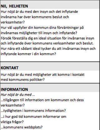 8. Bilagor Bild 8.2 Enkätfrågor Medborgarundersökningen 2014 Källa: SCB 2014 Tabell 8.