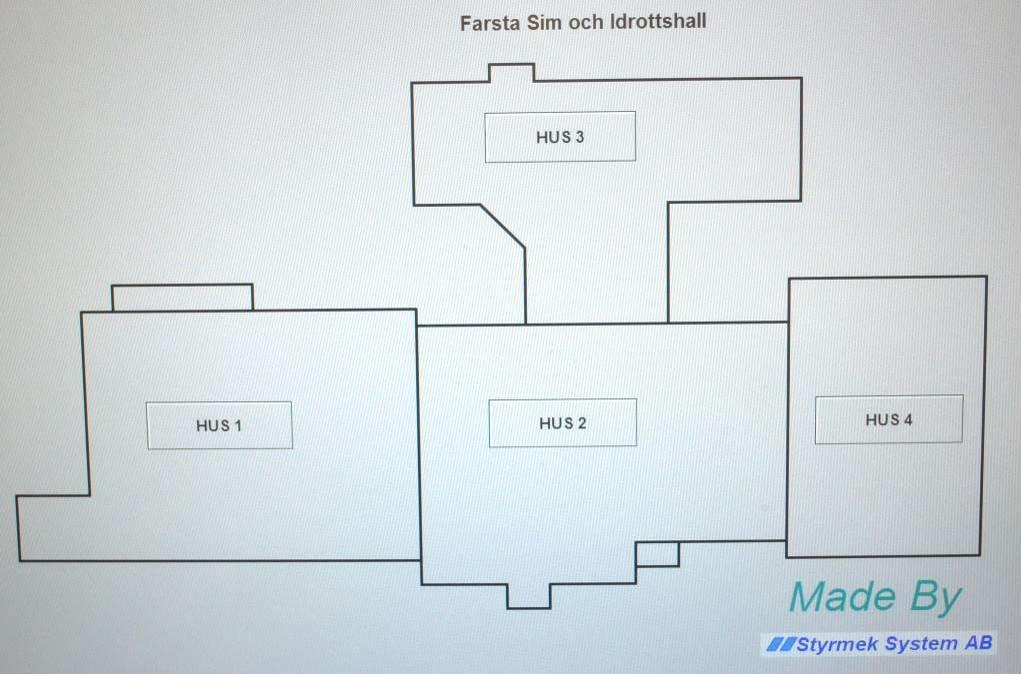 Uppvärmd area bedöms A temp bedöms uppgå till 95% av BTA, dvs 9950 m 2. Fjärrvärmeundercentral placerad i källarplan i Hus 1.
