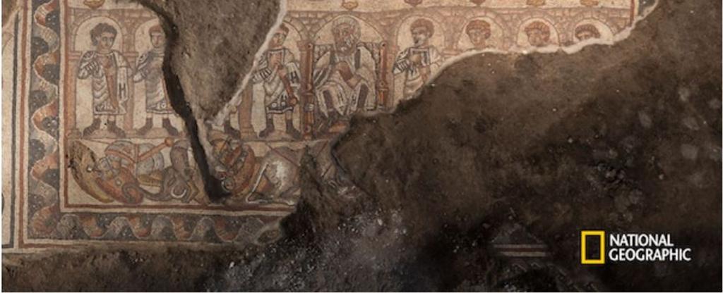 (Foto: Mark Thiessen, National Geographic) Den arkeolog som leder utgrävningarna vid synagogan från 500- talet tror, att bilden ovan föreställer Alexander den Store, eftersom han inte