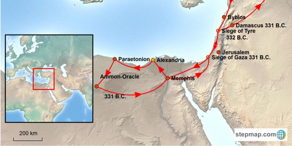 Efter att ha lagt under sig Egypten vänder han sina trupper österut mot Damaskus 331 f.kr. för att därefter fortsätta mot hjärtat av det persiska imperiet.