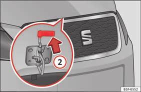 bild 9 1. Lyft motorhuven. Tryck spärren på motorhuvens undersida uppåt bild 10 2.