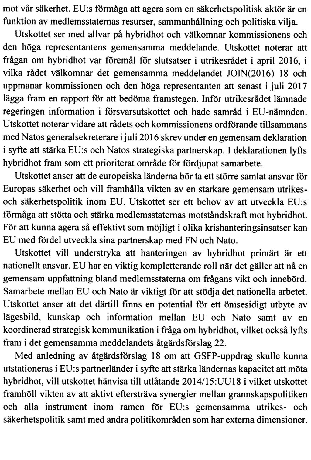 UTRIKESUTSKOTTETS YTTRANDE