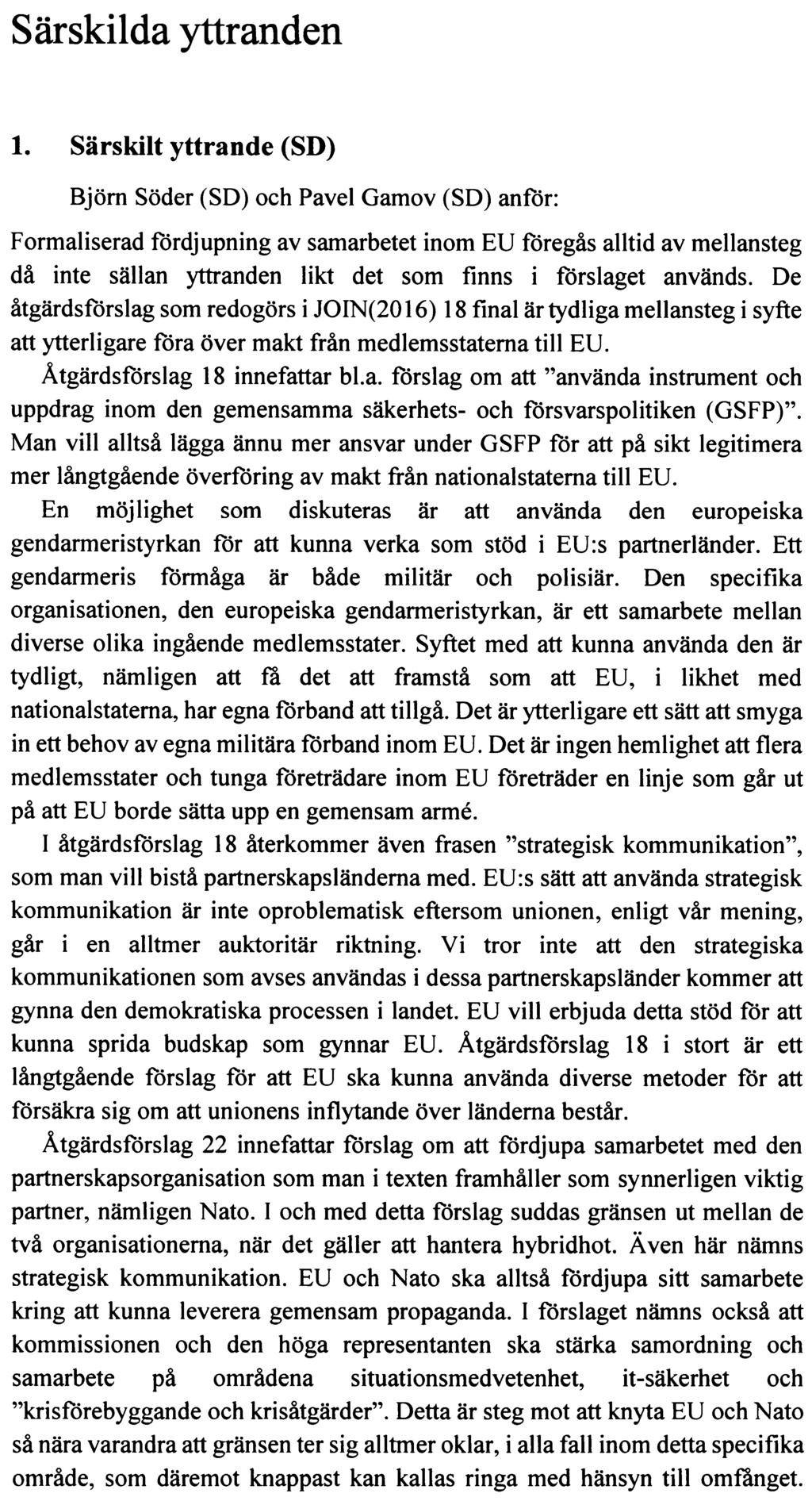 UTRIKESUTSKOTTETS YTTRANDE
