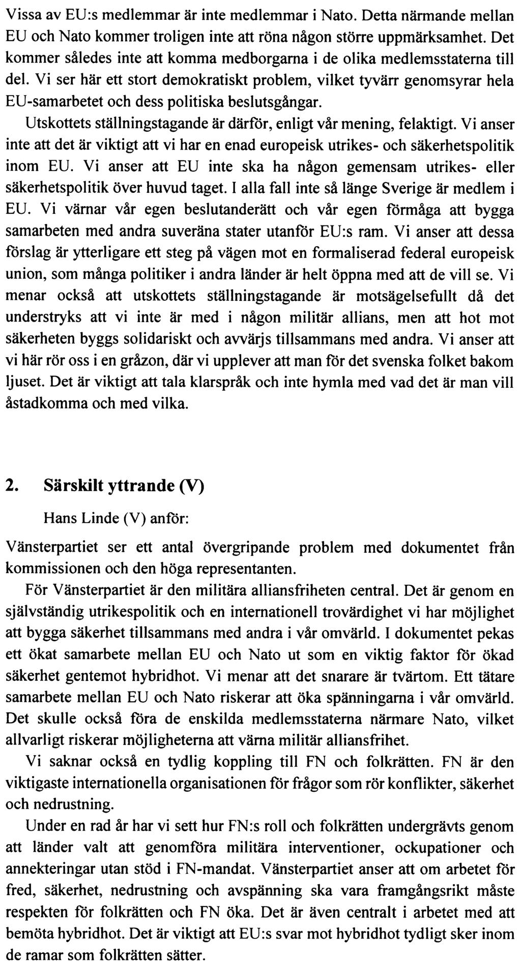 BILAGA 4 UTRIKESUTSKOTTETS YTTRANDE