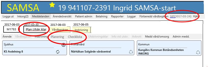 GITS Planerat Utskrivningsklar visas tydligt * Eventuellt blir Checklistan en flik i detaljvyn till höger, i stället för ett