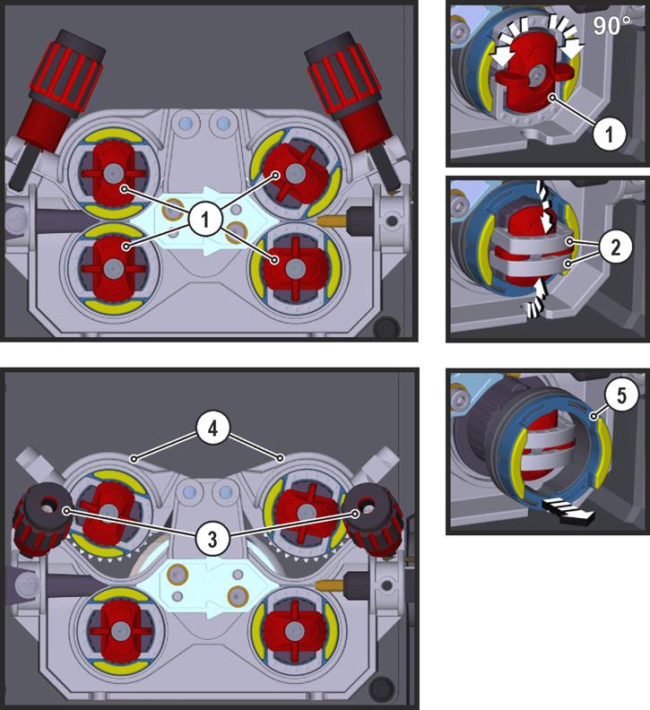 MIG/MAG-svetsning 5.4.2.3 Byt trådmatningsrullar Pos. Symbol Beskrivning 0 Bild. 5.14 1 Vred Med vredet fixeras låsbygeln till trådmatningsrullarna.