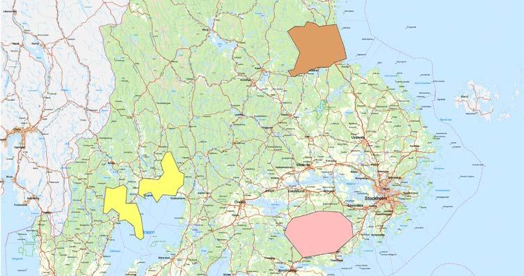 Mellanskog Tre virkesområden valdes inom Mellanskogs verksamhetsområde, figur 4. Det är del av Gävle, Södermanlands och Värmlands (två delar) virkesområde. Figur 4. Studieområden vid Mellanskog.