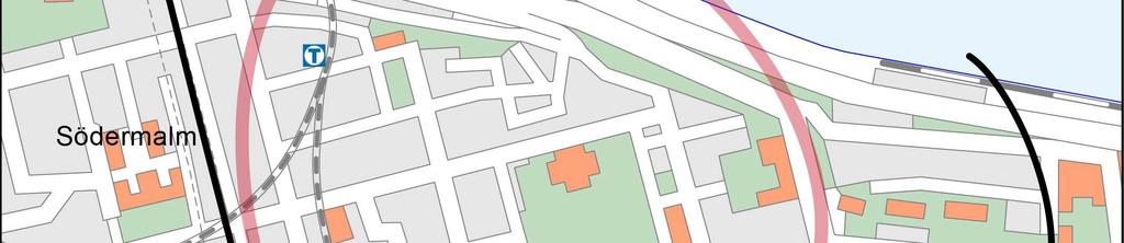 1 Det bedömda geografiska påverkansområdet för detaljplanen för bussterminalen (röd linje) Utredningsområde för bygg- och anläggningsrelaterade konsekvenser samt