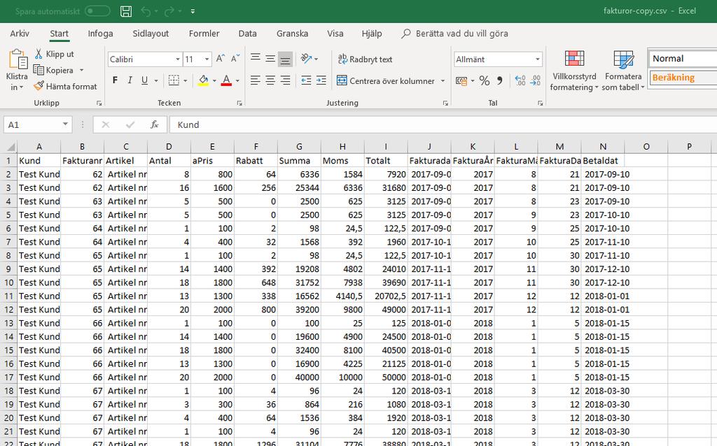 Statistik Programmet exporterar automatiskt alla fakturor som du skapar till en csv fil.